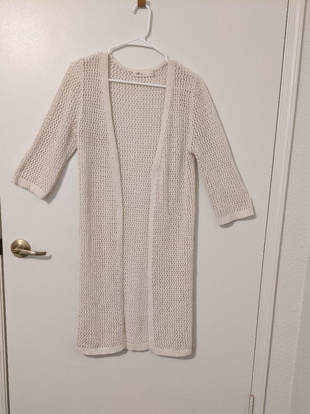 White Crochet Open Front Duster Cardigan Small Midi Boho Chic Fairycore Festival